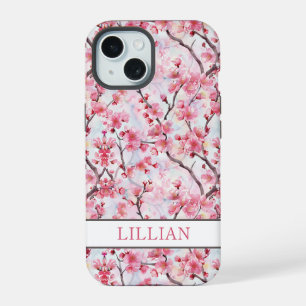 Cherry Blossoms Sakura Monogrammed iPhone 15 Case