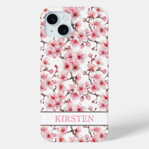 Cherry Blossoms Sakura Pattern Monogrammed iPhone 15 Mini Case