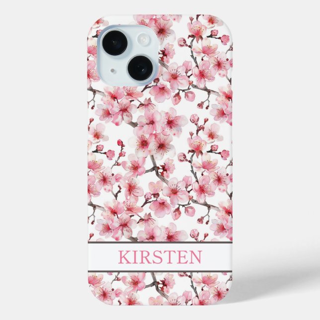 Cherry Blossoms Sakura Pattern Monogrammed Case-Mate iPhone Case (Back)