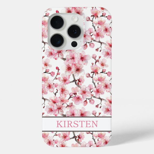 Cherry Blossoms Sakura Pattern Monogrammed Case-Mate iPhone Case (Back)