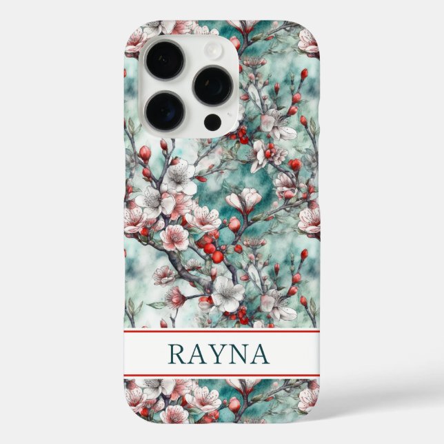 Cherry Blossoms Sakura Print Monogrammed Case-Mate iPhone Case (Back)