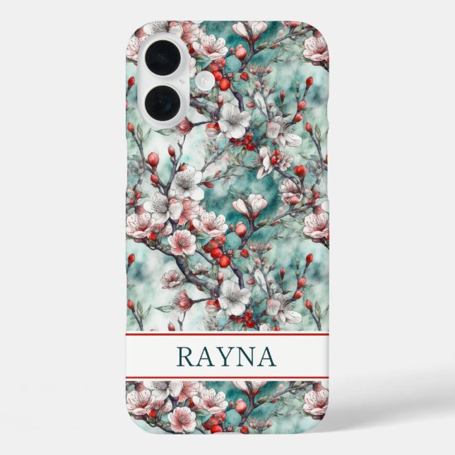 Cherry Blossoms Sakura Print Monogrammed Case-Mate iPhone Case (Back)