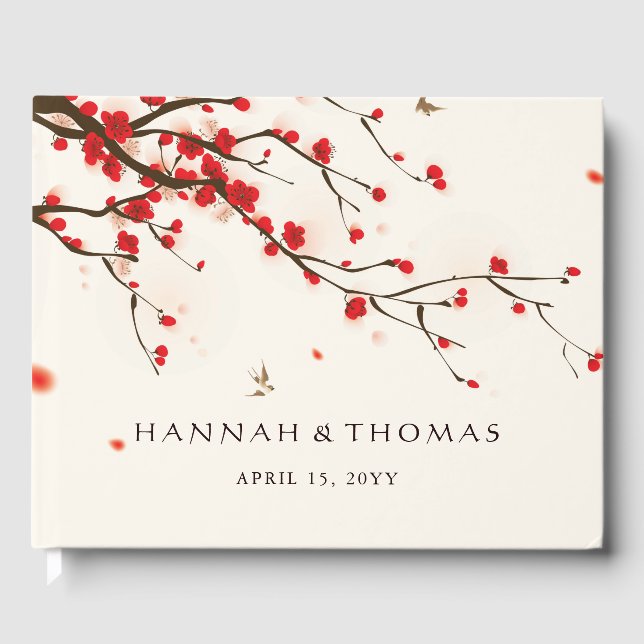 Cherry Blossoms (Sakura) Watercolor Floral Wedding Guest Book (Front)
