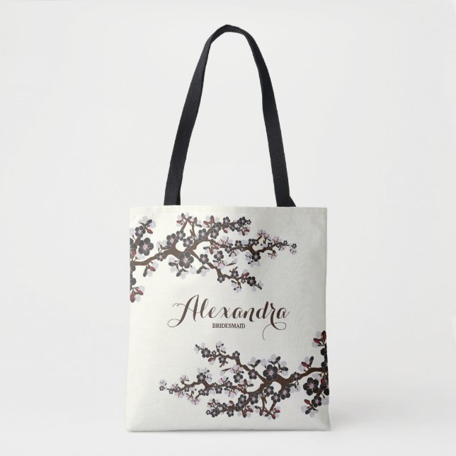 Cherry Blossoms Sakura Wedding Party Tote (black) (Front)