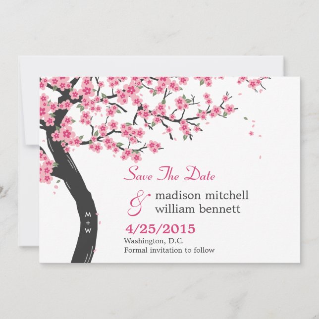 Cherry Blossoms Save The Date Card (Front)