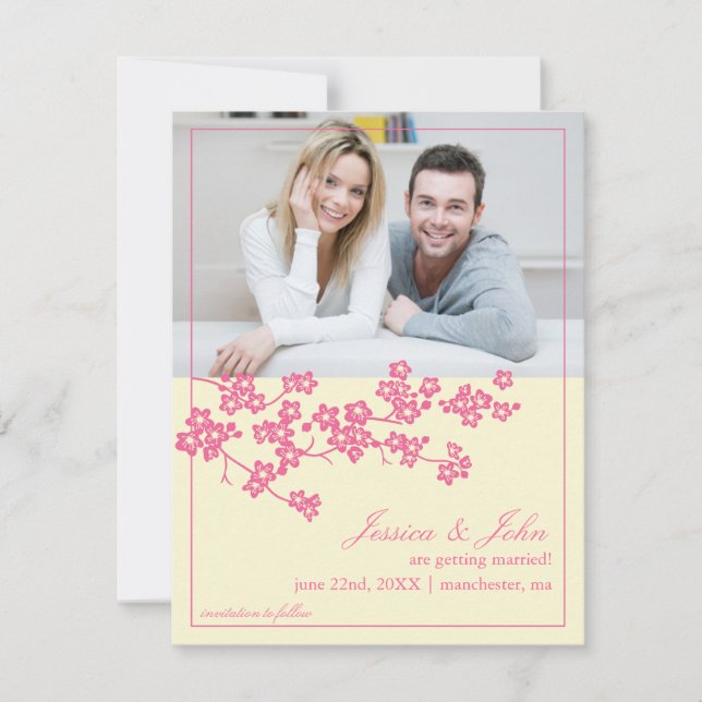 Cherry Blossoms Save The Date Photo Invitation (Front)