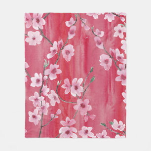Cherry blossoms, seamless, watercolor pattern. fleece blanket