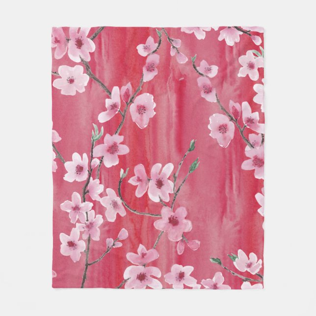 Cherry blossoms, seamless, watercolor pattern. fleece blanket (Front)