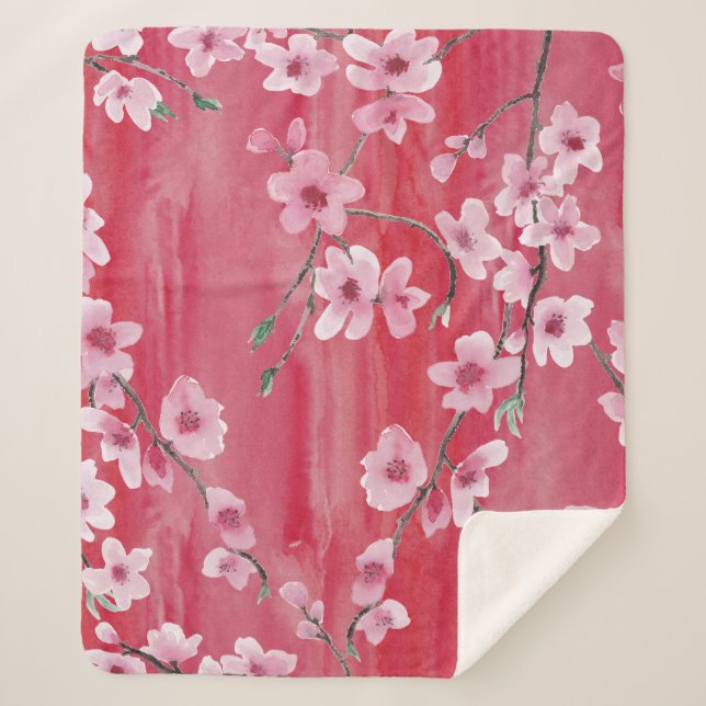 Cherry blossoms, seamless, watercolor pattern. sherpa blanket (Front)