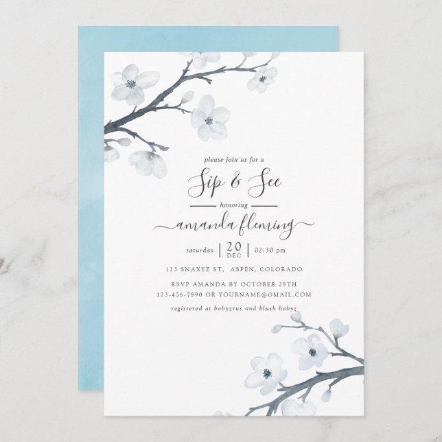 Cherry Blossoms Sip and See Invitation (Front/Back)