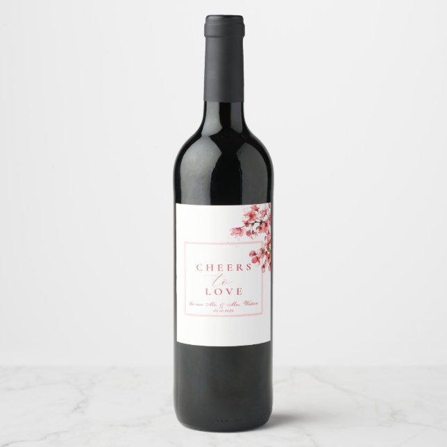 Cherry Blossoms Spring Wedding Wine Label (Front)