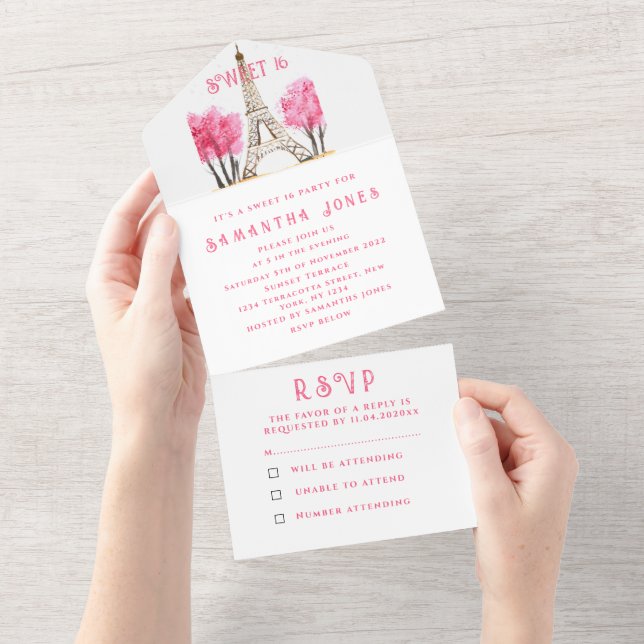 Cherry Blossoms Sweet 16 Floral Sixteen Sakura  Al All In One Invitation (Tearaway)