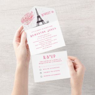 Cherry Blossoms Sweet 16 Paris Sixteen Sakura  All In One Invitation