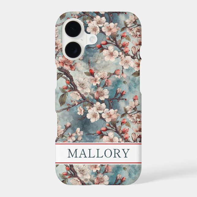 Cherry Blossoms Teal Sakura Print Monogrammed (Back)