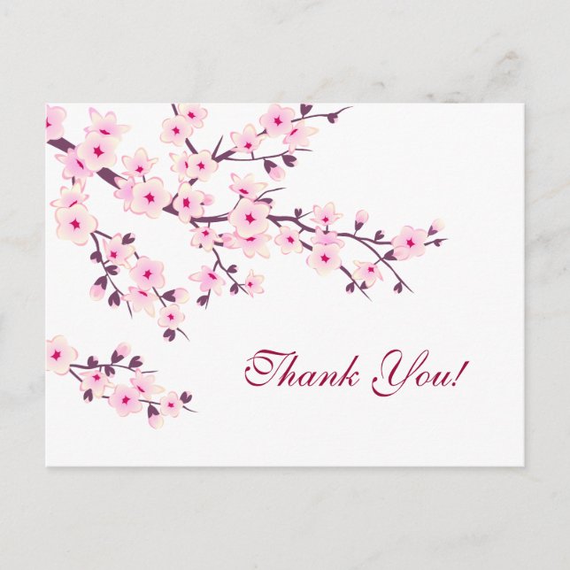 Cherry Blossoms Thank You Floral Postcard (Front)