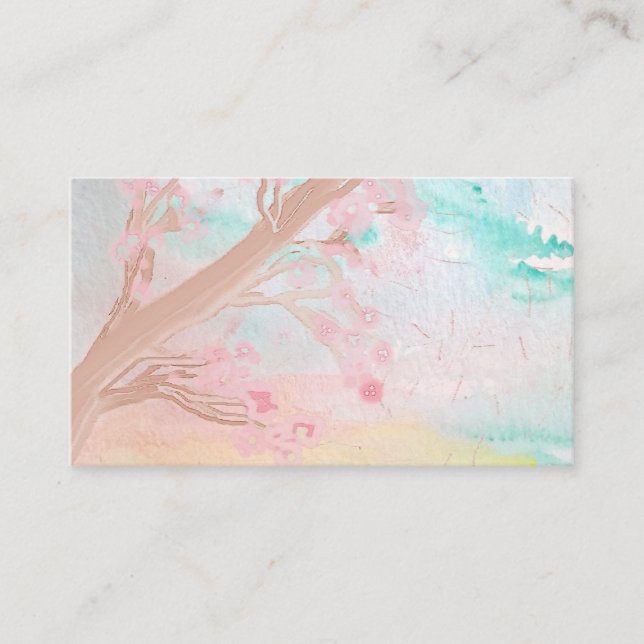 Cherry Blossoms Tree Water Colour Business Cards (Front)