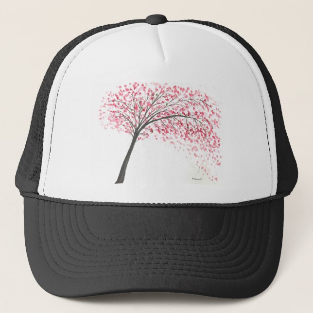 Cherry blossoms tree watercolour trucker hat (Front)