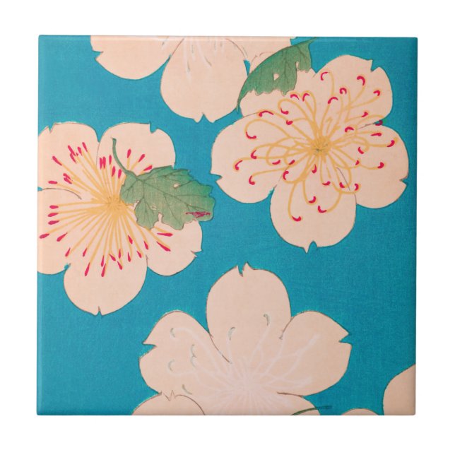 Cherry Blossoms Vintage Japanese Floral Print Tile (Front)