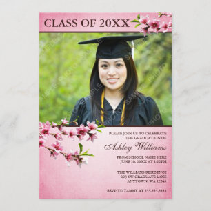 Cherry Blossoms Vintage Pink Photo Graduation Invitation