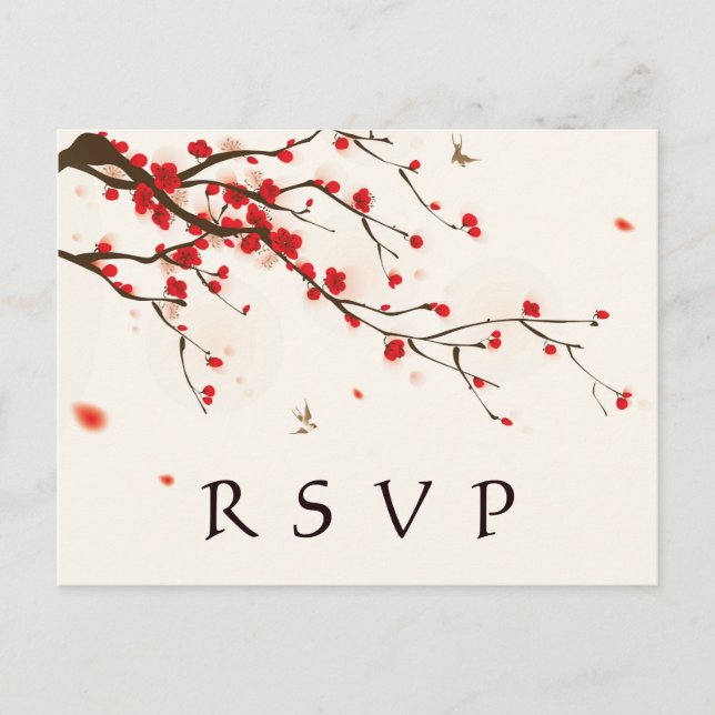 Cherry Blossoms Watercolor Floral Wedding RSVP Invitation Postcard (Front)