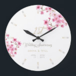 Cherry Blossoms Watercolor Wedding Anniversary Large Clock<br><div class="desc">A modern, elegant, personalised wedding anniversary keepsake clock featuring watercolor pink cherry blossoms, modern typography and the words "Wedding Anniversary" in elegant calligraphy. A nice custom wedding gift or wedding anniversary for a young - and young at heart - couple celebrating their 1st, 3rd, 5th, 10th, 25th or 50th anniversary....</div>