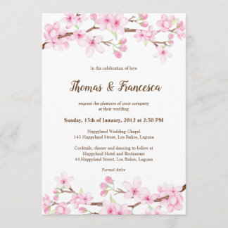 Cherry Blossoms Watercolor Wedding Invitation