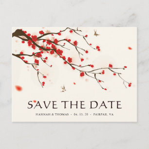 Cherry Blossoms Watercolor Wedding Save the Date Announcement Postcard