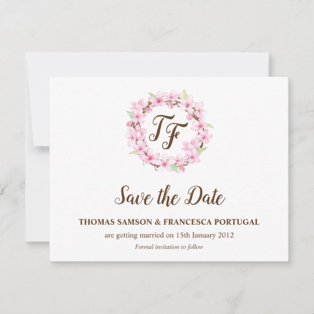 Cherry Blossoms Watercolor Wedding Save the Date Invitation (Front)