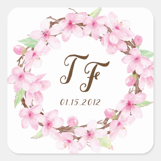 Cherry Blossoms Watercolor Wedding Stickers (Front)