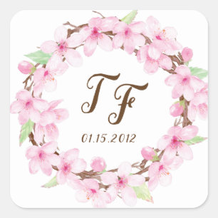Cherry Blossoms Watercolor Wedding Stickers
