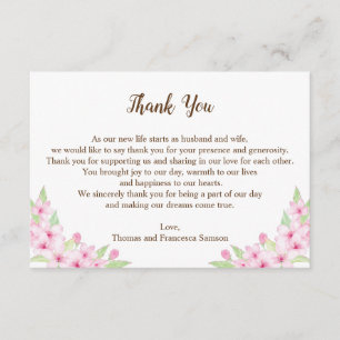 Cherry Blossoms Watercolor Wedding Thank You Card