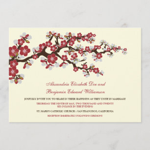 Cherry Blossoms Wedding Invitation (cranberry)