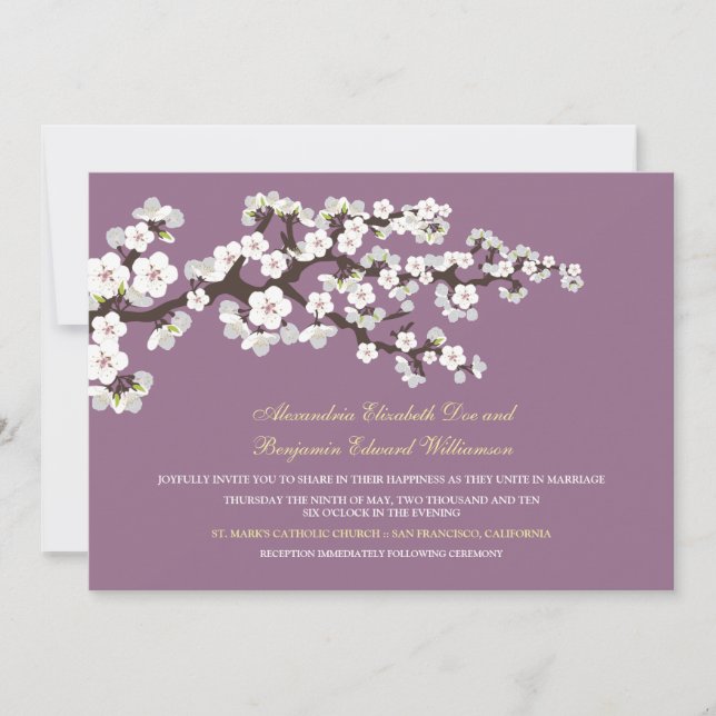 Cherry Blossoms Wedding Invitation (lavender) (Front)