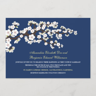 Cherry Blossoms Wedding Invitation (navy blue)