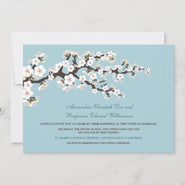 Cherry Blossoms Wedding Invitation (powder blue) (Front)