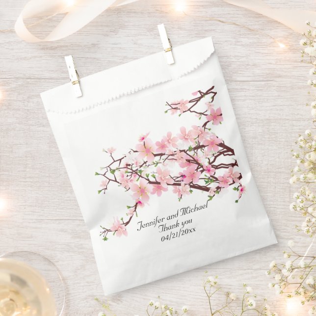 Cherry Blossoms Wedding Personalise Thank You Favour Bags (Clipped)
