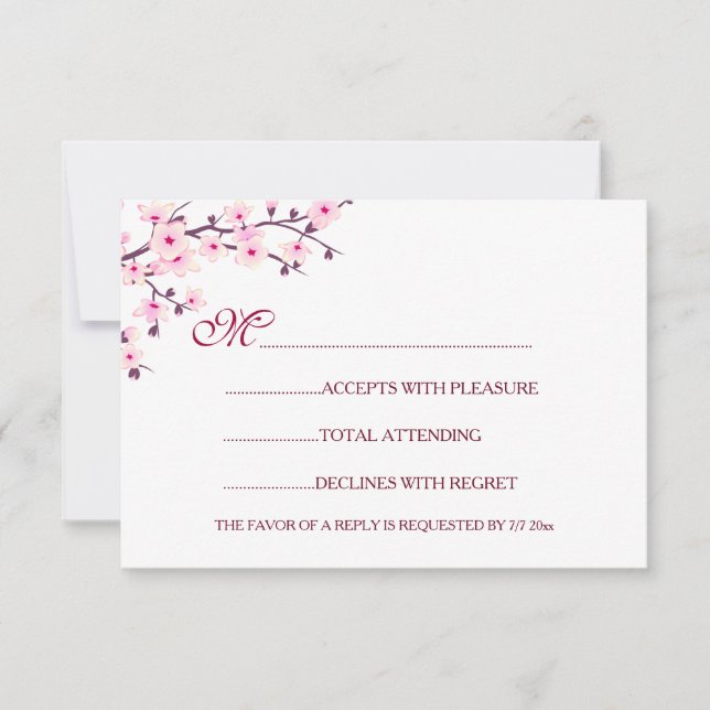 Cherry Blossoms Wedding Pink White RSVP Invitation (Front)