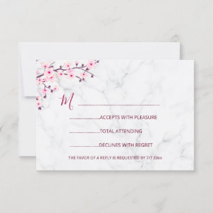 Cherry Blossoms Wedding Pink White RSVP Invitation