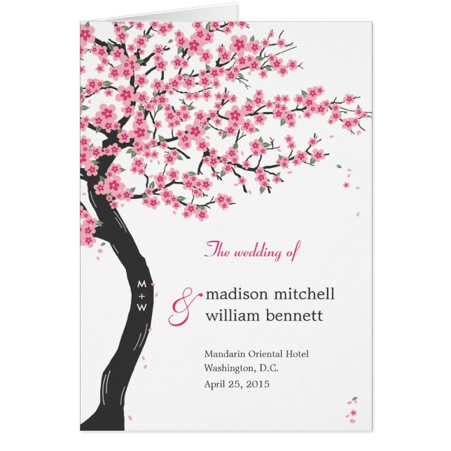 Cherry Blossoms Wedding Program Card (Front)