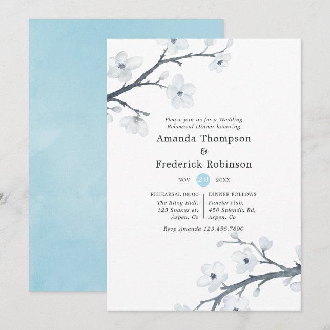 Cherry Blossoms Wedding Rehearsal Dinner Invitation (Front/Back)