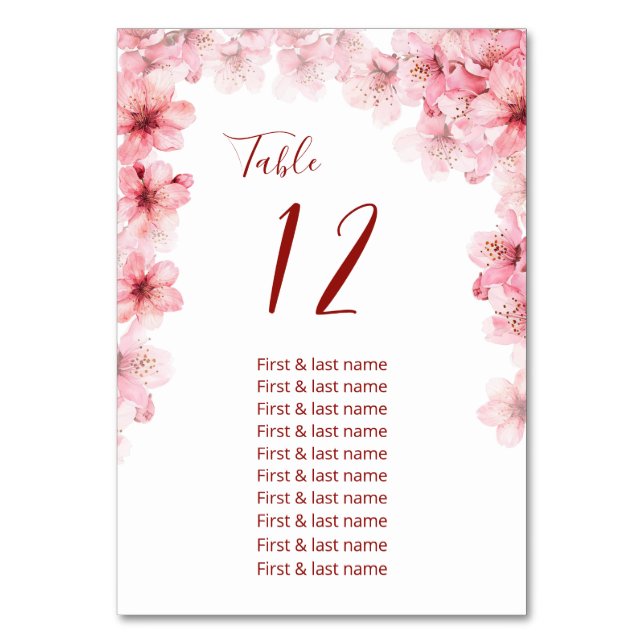 Cherry Blossoms Wedding Seating Chart Table Number (Front)