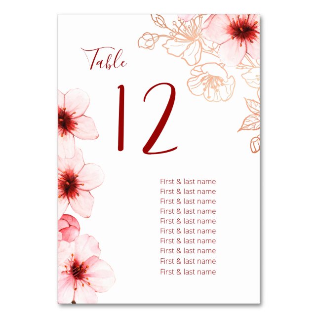 Cherry Blossoms  Wedding Table Number (Front)