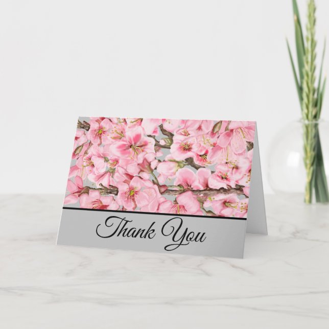 Cherry blossoms with blue thank you card (Front)