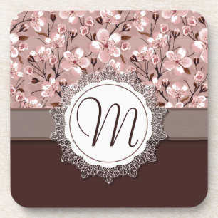 Cherry Blossoms with Lace Monogram Coaster