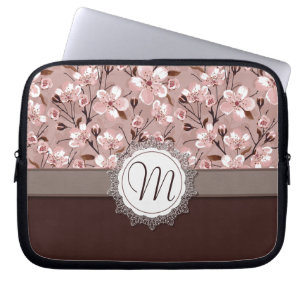 Cherry Blossoms with Lace Monogram Laptop Sleeve