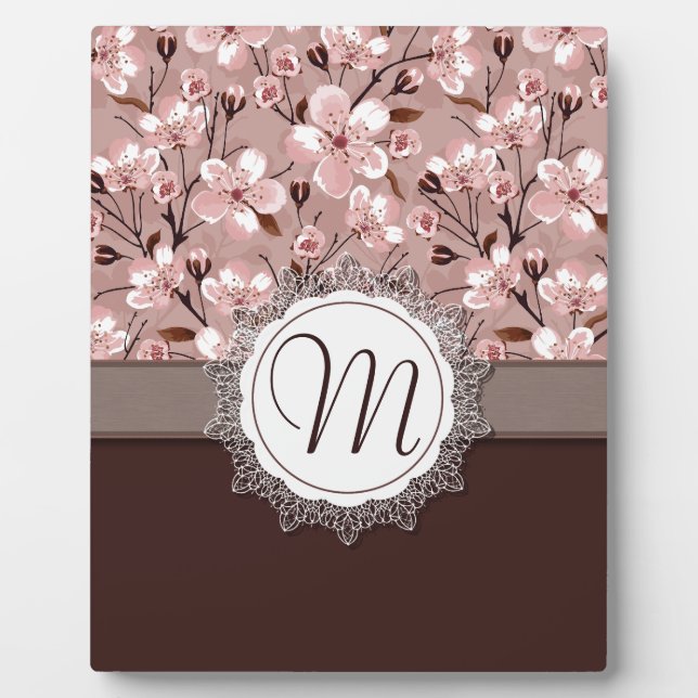 Cherry Blossoms with Lace Monogram Plaque (Front)
