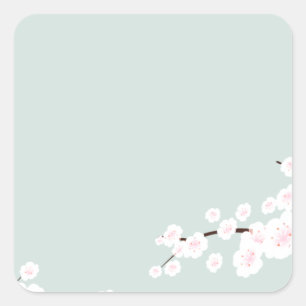 Cherry Blossoms with Mint Green Background Square Sticker