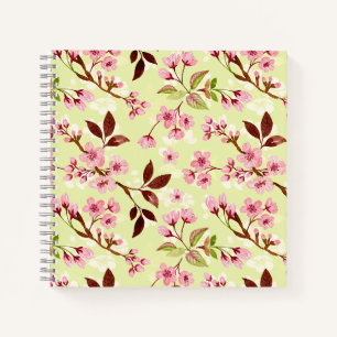 Cherry Blossoms Yellow Green Background Notebook