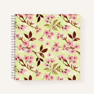 Cherry Blossoms Yellow Green Background Notebook