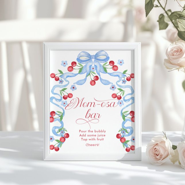 Cherry Blue Bow Momosa bar baby shower Poster (Creator Uploaded)